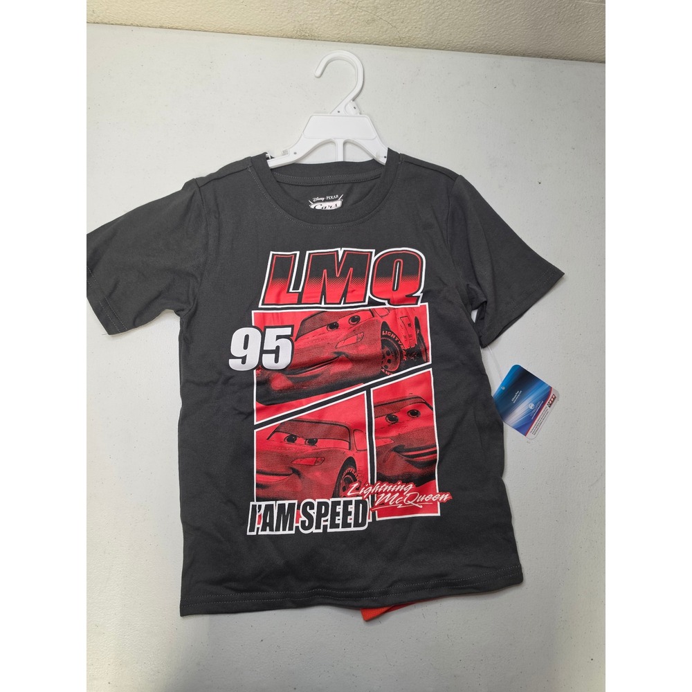 Disney Pixar Cars Lightning McQueen 95 Grey Shirt Red Shorts Set Kids Size 6 NWT